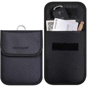 Faraday Bag for Key Fob, 2 Pack WP4697 RFID Key Fob Protector RF Car Signal Blocking Faraday Cage Protector, Anti-Theft Pouch, Anti-Hacking Case Blocker - Black (PU Leather)