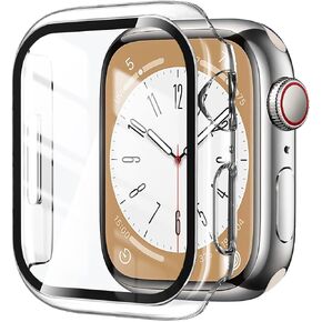 [ 2 Pack ] YMHML Case Compatible for Apple Watch Series 7 41mm with Screen Protector, Hard PC Full Cover Tempered Glass Protector for Apple Watch Series 7 Accessories, Black