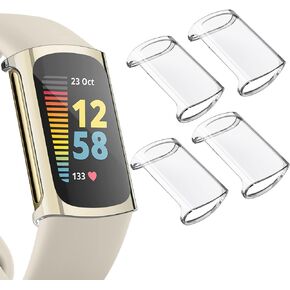 4 Pack Screen Protector Compatible with Fitbit Charge 6/Charge 5 (NOT for Charge 4/3), TPU All-Around Protective Case Cover Rugged Bumper Shell Accessories for Charge 6/5 Smartwatch