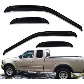 Lightronic WV94808 Outside-Mount Side Window Visor Deflector Rain Guard, Dark Smoke, 4-Pieces Set, Fits 1997-2003 Ford F-150 SuperCab, Fits 1997-1999 Ford F-250 SuperCab