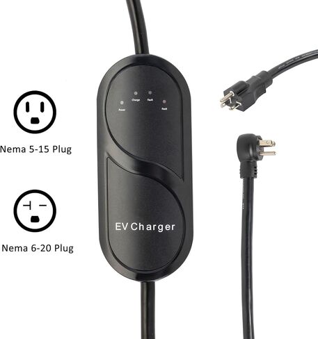 Winado Level 1-2 EV Charger, 16A 25FT Portable Car Charger, 120-240V Adapter Electric Vehicle Charging Station with NEMA 5-15 & 6-20 Plugs for Home in Saudi Arabia