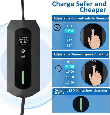 Winado Level 1-2 EV Charger, 16A 25FT Portable Car Charger, 120-240V Adapter Electric Vehicle Charging Station with NEMA 5-15 & 6-20 Plugs for Home in Saudi Arabia