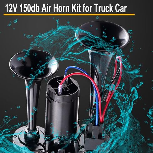 12V 150DB Air Horn for Truck for Train,Car Horns Loud Truck Horn Air Horn with Compressor for Truck Boat Train Speaker Cars Van Ship (Black) in Kuwait