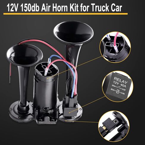12V 150DB Air Horn for Truck for Train,Car Horns Loud Truck Horn Air Horn with Compressor for Truck Boat Train Speaker Cars Van Ship (Black) in Kuwait