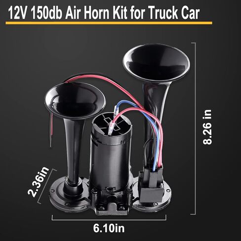 12V 150DB Air Horn for Truck for Train,Car Horns Loud Truck Horn Air Horn with Compressor for Truck Boat Train Speaker Cars Van Ship (Black) in Kuwait