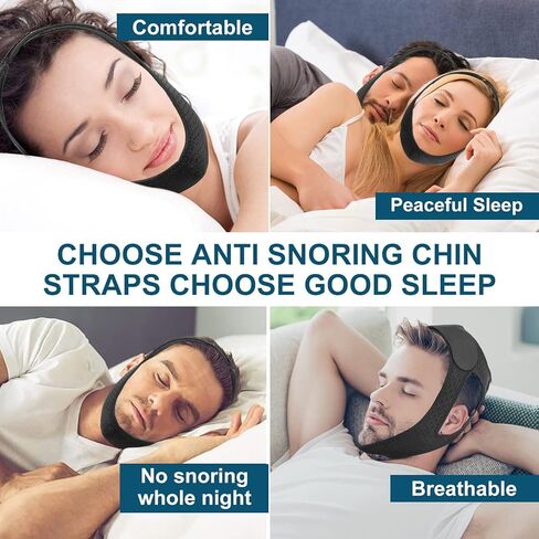 Anti Snoring Chin Strap, Upgraded Anti Snoring Devices, Adjustable & Breathable Chin Strap, Effective Snoring Solution to Stop Snoring, Black, 2 Pack in Kuwait