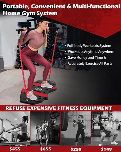 صالة الألعاب الرياضية المنزلية المحمولة، معدات تمرين مع 20 ملحقًا بما في ذلك لوح اللياقة البدنية وأشرطة المقاومة والمزيد، نظام تمرين تدريب قوة الجسم بالكامل، مناسب لتدريب العضلات وحرق الدهون in Kuwait