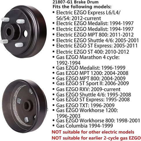 Brake Hub Drum for 4 Cycle Gas EZGO TXT, RXV, Marathon, Medalist, Shuttle 4/6, ST Express/Sport II, MPT, Workhorse, OEM# 21807-G1 21807G1 41843-94 in Saudi Arabia