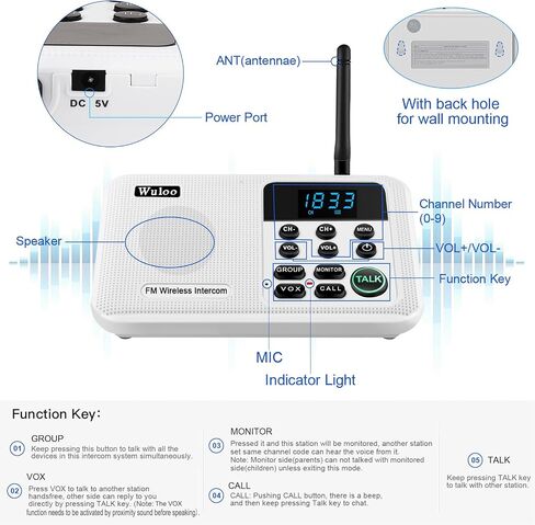 Wuloo Intercoms Wireless for Home 1 Mile Range 22 Channel 100 Digital Code Display Screen, Wireless Intercom System for Home House Business Office, Room to Room Intercom Communication (6 Packs, White) in Kuwait