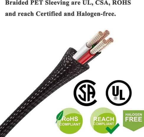 PET Expandable Wire Loom 25ft - 1/4 Inch & 25ft - 1/2 Inch, Braided Wire Sleeving Mesh Cable Management with 2 Heat Shrinkable Tubes, Braided Cable Sleeve for Home Office Cord Protector in Kuwait