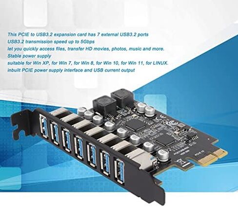 بطاقة توسيع PCIE ذات 7 منافذ USB 3.2 GEN1، نقل عالي السرعة بسرعة 5 جيجابت في الثانية PCI Express USB إضافة إلى بطاقة الكمبيوتر المكتبي وبطاقة توسيع PCIE إلى USB Universal للفوز بنظام التشغيل Linux in Kuwait