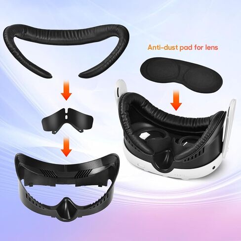 لوحة غطاء الوجه من TechKen، واجهة الوجه متوافقة مع ملحقات Meta/Oculus Quest 3، مع وسادة وسادة وجه ناعمة من البولي يوريثان لـ Quest 3 وواقي العدسة لدوران الهواء in Kuwait