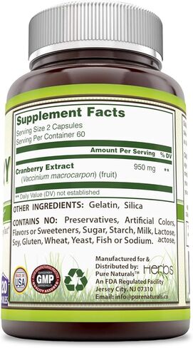 Pure Naturals Cranberry Extract, 475 mg 120 Capsules - Promotes Kidney Function - Helps Clean & Protect Urinary Tract - Helps Maintain Bladder Integrity in Saudi Arabia