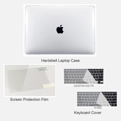 جراب COATIT لجهاز MacBook Air 13 بوصة إصدار A2337 M1 A2179 A1932 2022-2020-2018، لجهاز MacBook Air 13.3 بوصة وغطاء لوحة المفاتيح وواقي شاشة، شفاف in Kuwait