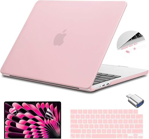 Teryeefi متوافق مع حافظة M3 MacBook Air 15 بوصة A2941 A3114 [إصدار 2023 2024]، هيكل صلب من البلاستيك مع غطاء لوحة المفاتيح ومحول USB C لجهاز MacBook Air الجديد 15.3 بوصة مع معرف اللمس، وردي طباشيري غير لامع in Saudi Arabia