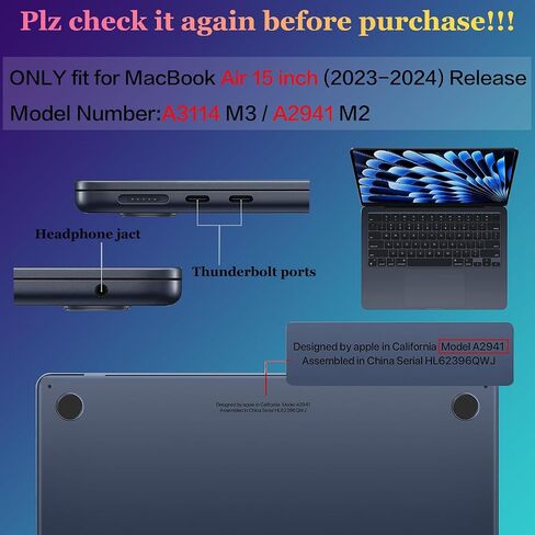 Teryeefi متوافق مع حافظة M3 MacBook Air 15 بوصة A2941 A3114 [إصدار 2023 2024]، هيكل صلب من البلاستيك مع غطاء لوحة المفاتيح ومحول USB C لجهاز MacBook Air الجديد 15.3 بوصة مع معرف اللمس، وردي طباشيري غير لامع in Saudi Arabia