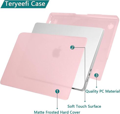 Teryeefi متوافق مع حافظة M3 MacBook Air 15 بوصة A2941 A3114 [إصدار 2023 2024]، هيكل صلب من البلاستيك مع غطاء لوحة المفاتيح ومحول USB C لجهاز MacBook Air الجديد 15.3 بوصة مع معرف اللمس، وردي طباشيري غير لامع in Saudi Arabia