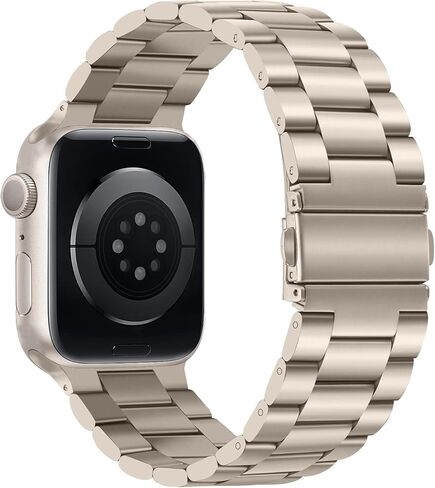 سوار بديل معدني من Tasikar لساعة Apple - حزام ممتاز من الفولاذ المقاوم للصدأ متوافق مع السلسلة 9 8 7 6 5 4 3 2 1 SE (Starlight) in Kuwait