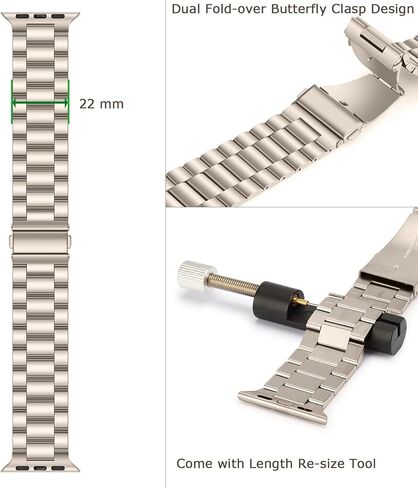 سوار بديل معدني من Tasikar لساعة Apple - حزام ممتاز من الفولاذ المقاوم للصدأ متوافق مع السلسلة 9 8 7 6 5 4 3 2 1 SE (Starlight) in Kuwait