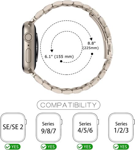 سوار بديل معدني من Tasikar لساعة Apple - حزام ممتاز من الفولاذ المقاوم للصدأ متوافق مع السلسلة 9 8 7 6 5 4 3 2 1 SE (Starlight) in Kuwait