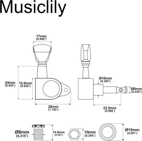 Musiclily Economy 3L3R Roto Style مولفات الجيتار المختومة رؤوس الماكينة ضبط أوتاد المفاتيح لمجموعة Epiphone Les Paul SG ES، زر حجر المفاتيح أسود in Saudi Arabia