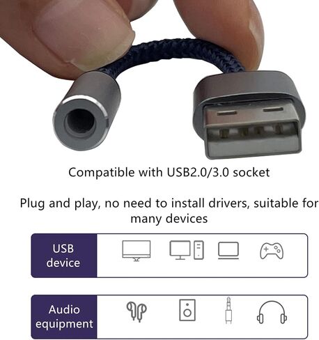 12.5cm 2in 1 Exernal USB Sound Card,USB to 3.5mm Jack Audio Adapter Support CTIA OMTP Headphone TRRS Jack for PS4 PC Laptop Headphone in Saudi Arabia