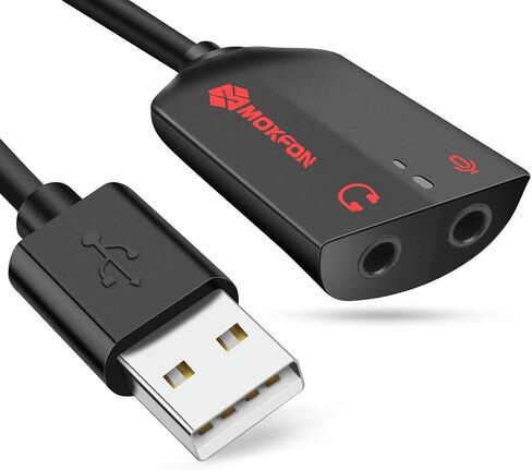 USB Audio Adapter Support Windows,Mac,Linux. USB External Stereo Sound Card with 3.5mm Jack Headphone and Microphone for PC,Laptop,Desktop,Switch,PS4,etc. Plug and Play No Drivers Needed(Black in Saudi Arabia