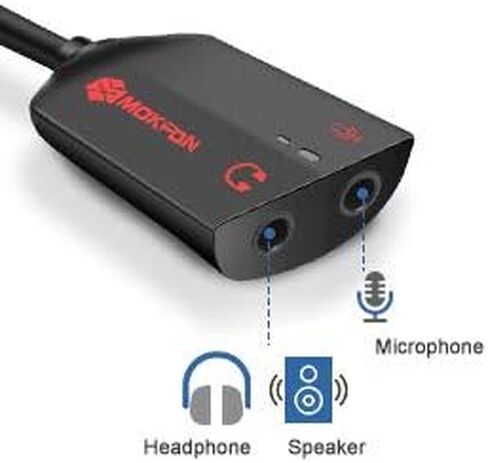 USB Audio Adapter Support Windows,Mac,Linux. USB External Stereo Sound Card with 3.5mm Jack Headphone and Microphone for PC,Laptop,Desktop,Switch,PS4,etc. Plug and Play No Drivers Needed(Black in Saudi Arabia
