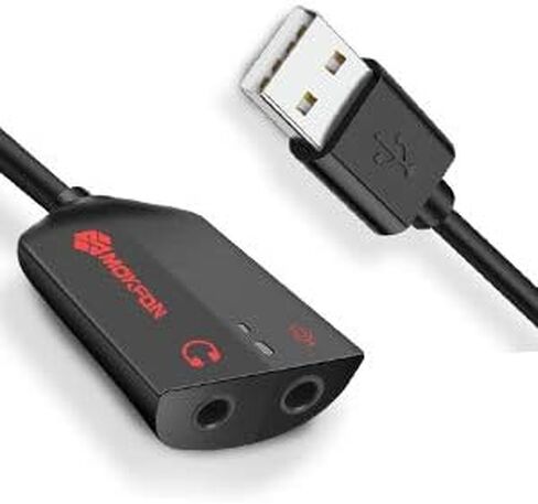 USB Audio Adapter Support Windows,Mac,Linux. USB External Stereo Sound Card with 3.5mm Jack Headphone and Microphone for PC,Laptop,Desktop,Switch,PS4,etc. Plug and Play No Drivers Needed(Black in Saudi Arabia