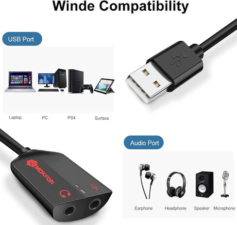USB Audio Adapter Support Windows,Mac,Linux. USB External Stereo Sound Card with 3.5mm Jack Headphone and Microphone for PC,Laptop,Desktop,Switch,PS4,etc. Plug and Play No Drivers Needed(Black in Saudi Arabia