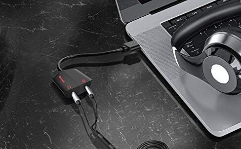 USB Audio Adapter Support Windows,Mac,Linux. USB External Stereo Sound Card with 3.5mm Jack Headphone and Microphone for PC,Laptop,Desktop,Switch,PS4,etc. Plug and Play No Drivers Needed(Black in Saudi Arabia