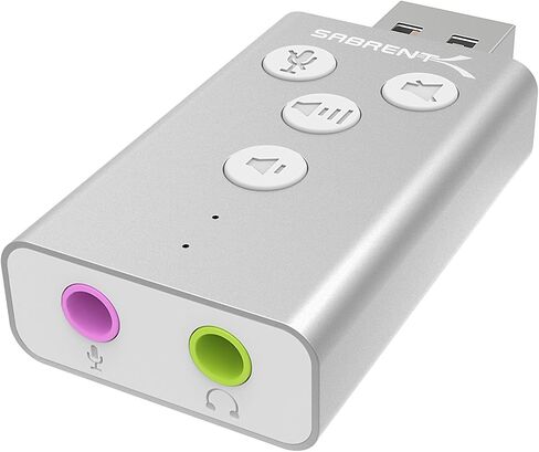 SABRENT Aluminum USB External 3D Stereo Sound Adapter for Windows and Mac. Plug and Play No Drivers Needed. [Silver] (AU-DDAS) in Kuwait