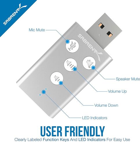 SABRENT Aluminum USB External 3D Stereo Sound Adapter for Windows and Mac. Plug and Play No Drivers Needed. [Silver] (AU-DDAS) in Kuwait