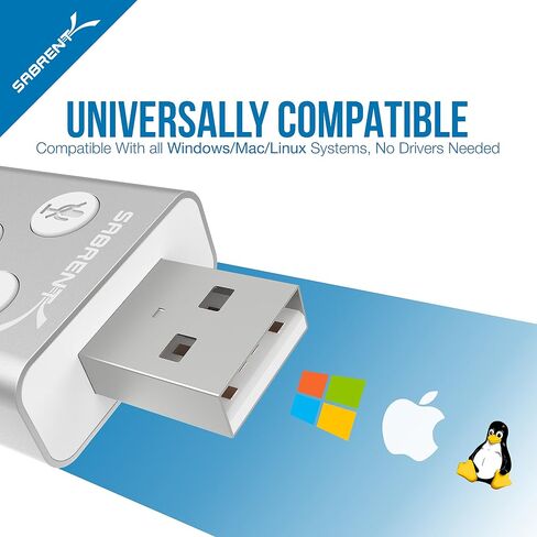 SABRENT Aluminum USB External 3D Stereo Sound Adapter for Windows and Mac. Plug and Play No Drivers Needed. [Silver] (AU-DDAS) in Kuwait