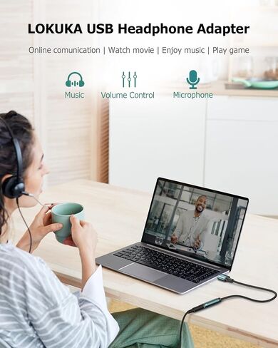 USB to 3.5mm Audio Jack Adapter, External Sound Card USB to Aux Stereo Converter Hi-Res DAC Chip Compatible with Headphones Speakers PC Laptops Desktops PS4 PS5 Windows Mac Linux - 12 inch in Saudi Arabia
