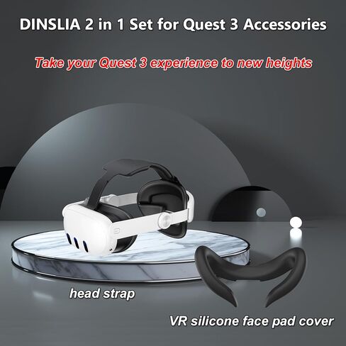 مجموعة ملحقات حزام الرأس 2 في 1 لـ Meta Quest 3 - حزام رأس قابل للتعديل مطور من DINSLIA لـ Meta/Oculus Quest 3، غطاء وسادة وجه من السيليكون VR - بديل حزام النخبة لملحقات الواقع الافتراضي in Kuwait