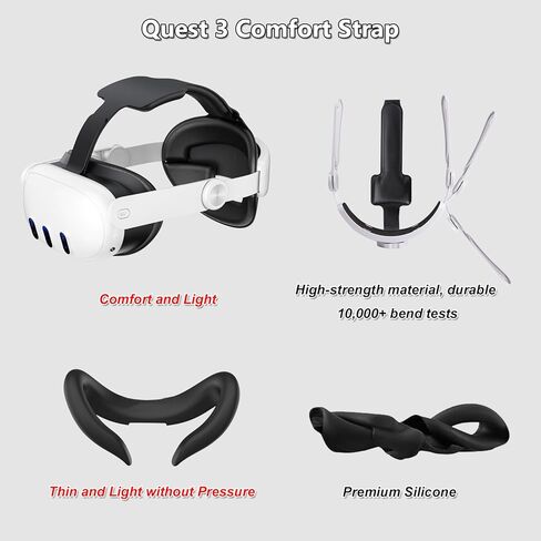 مجموعة ملحقات حزام الرأس 2 في 1 لـ Meta Quest 3 - حزام رأس قابل للتعديل مطور من DINSLIA لـ Meta/Oculus Quest 3، غطاء وسادة وجه من السيليكون VR - بديل حزام النخبة لملحقات الواقع الافتراضي in Kuwait