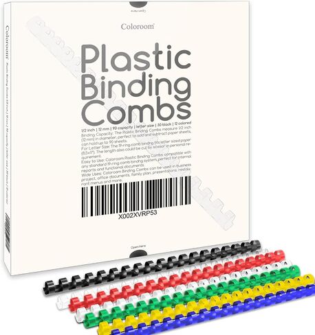 42 Pack Plastic Binding Combs, 1/2 Inch Diameter, 90 Sheet Capacity, 30P Black and 12P Multicolor Comb Binding Spines for Letter Size in Saudi Arabia