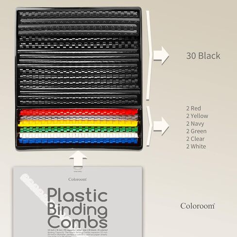 42 Pack Plastic Binding Combs, 1/2 Inch Diameter, 90 Sheet Capacity, 30P Black and 12P Multicolor Comb Binding Spines for Letter Size in Saudi Arabia