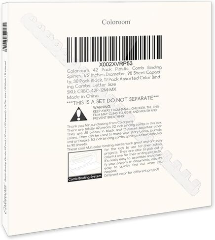 42 Pack Plastic Binding Combs, 1/2 Inch Diameter, 90 Sheet Capacity, 30P Black and 12P Multicolor Comb Binding Spines for Letter Size in Saudi Arabia