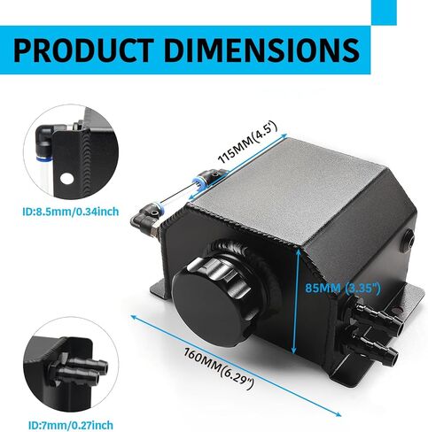 خزان خزان سائل التبريد خزان تجاوز سائل التبريد، خزان تجاوز المبرد العالمي سعة 1 لتر، خزان خزان مضاد للتجمد لاسترداد سائل التبريد من الألومنيوم in Kuwait