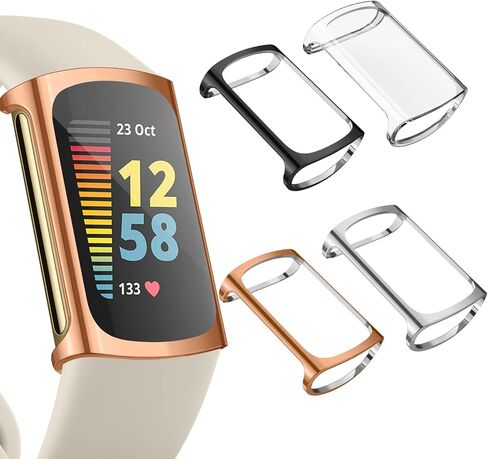 4 قطع من واقي الشاشة متوافق مع Fitbit Charge 6/Charge 5 (ليس للشحن 4/3)، غطاء حماية شامل من مادة TPU لغطاء ممتص الصدمات للساعة الذكية Charge 6/5 in Kuwait