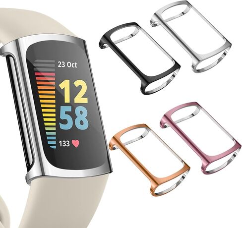 4 قطع من واقي الشاشة متوافق مع Fitbit Charge 6/Charge 5 (ليس للشحن 4/3)، غطاء حماية شامل من مادة TPU لغطاء ممتص الصدمات للساعة الذكية Charge 6/5 in Kuwait