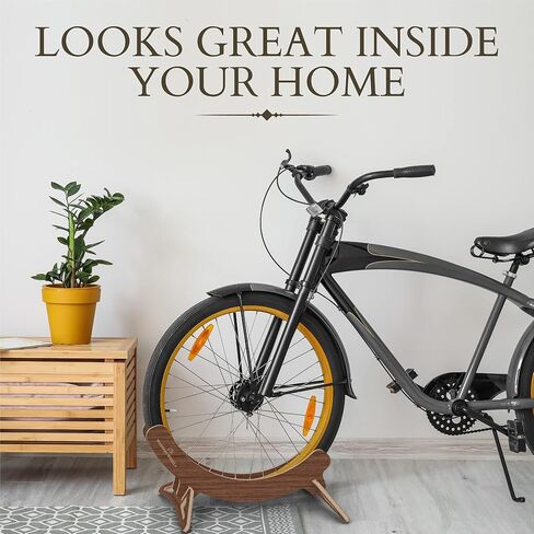 حامل دراجة داخلي من خشب الجوز، أرضية حامل دراجة خشبية قابلة للتعديل - حامل دراجة فردي لتخزين الدراجة الداخلية الأنيقة في المرآب أو الشقة أو المنزل أو المتجر - لا يتطلب أدوات in Kuwait