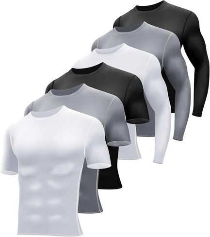 Hicarer 6 Pcs Men's Compression Shirts Long/Short Sleeve Athletic Undershirt Men's Sports Compression Tops Workout T Shirt in Saudi Arabia