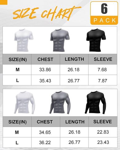 Hicarer 6 Pcs Men's Compression Shirts Long/Short Sleeve Athletic Undershirt Men's Sports Compression Tops Workout T Shirt in Saudi Arabia