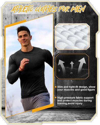 Hicarer 6 Pcs Men's Compression Shirts Long/Short Sleeve Athletic Undershirt Men's Sports Compression Tops Workout T Shirt in Saudi Arabia
