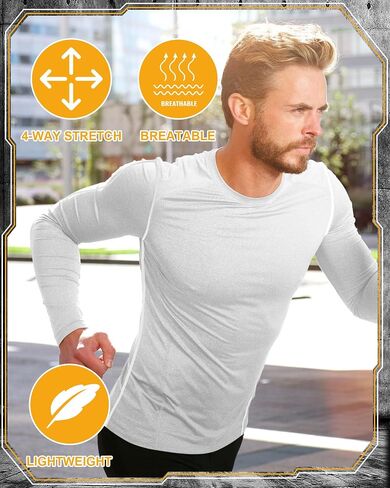 Hicarer 6 Pcs Men's Compression Shirts Long/Short Sleeve Athletic Undershirt Men's Sports Compression Tops Workout T Shirt in Saudi Arabia