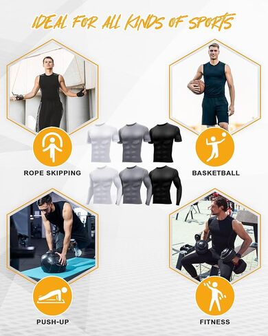 Hicarer 6 Pcs Men's Compression Shirts Long/Short Sleeve Athletic Undershirt Men's Sports Compression Tops Workout T Shirt in Saudi Arabia