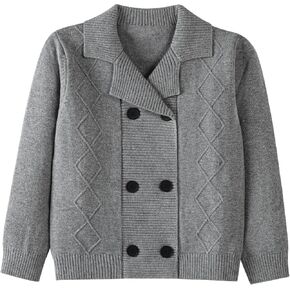 Danny D Boys & Girls' Knitted Peacoat Solid Double Button-Up Knitted Cardigan Kids Long Sleeves Knitwear Coat